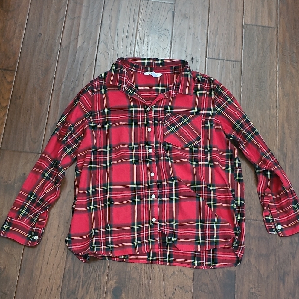 Old Navy Red Plaid Button-up Lightweight Flannel Shirt size XL